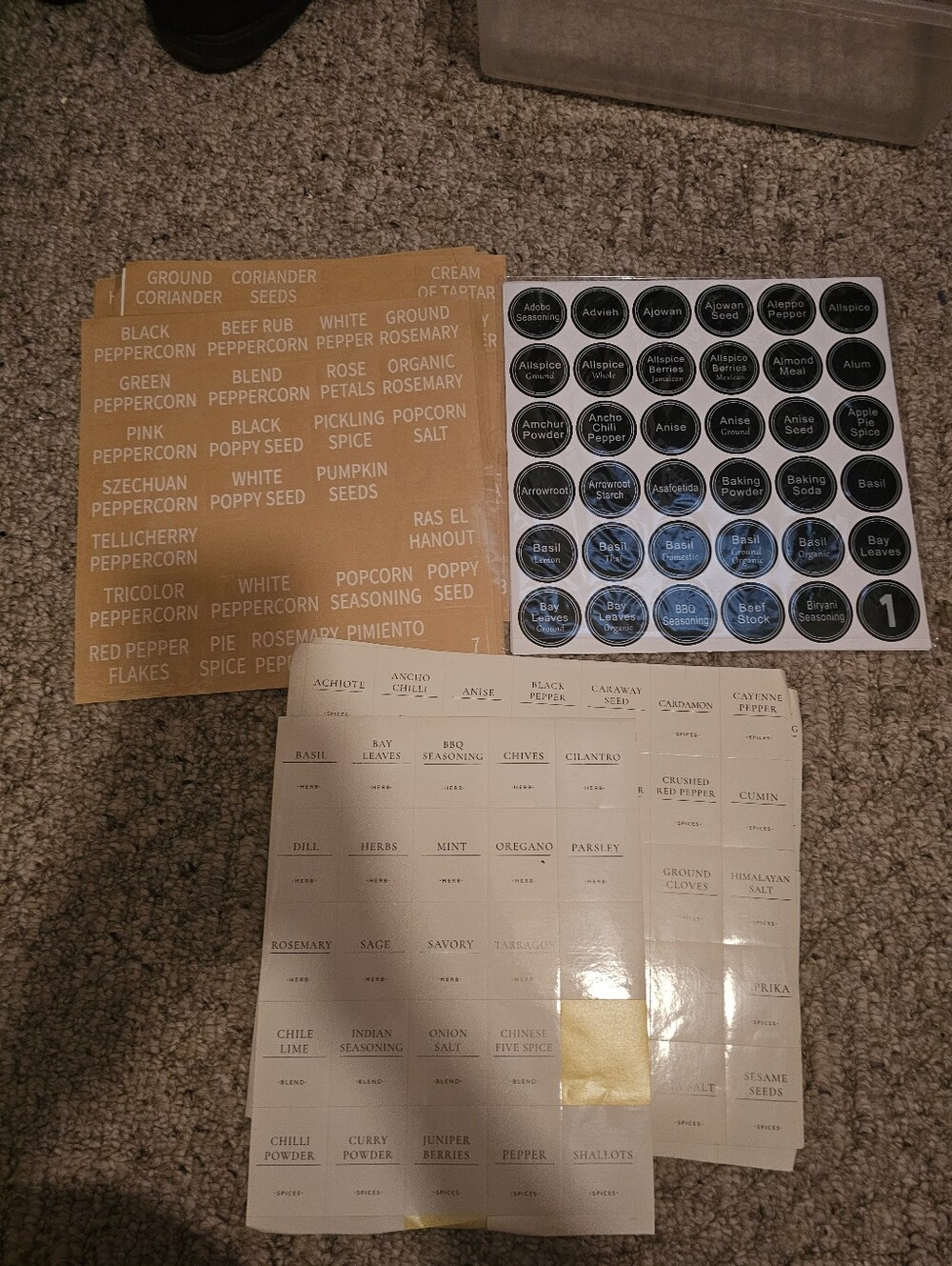 Spice Jar Label Sticker Set - White and Black